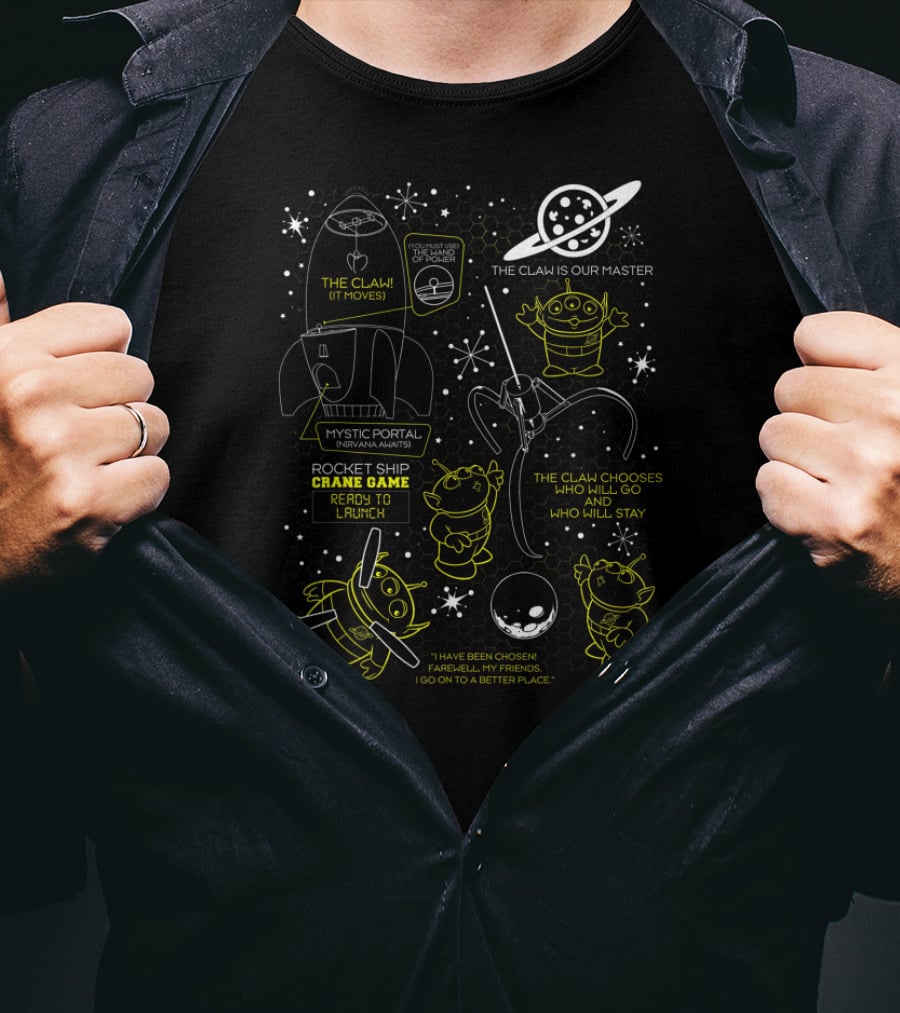 Disney Pixar Toy Story Alien The Claw Is Our Master Mystic Portal Rocket Ship Crane Game T-Shirt