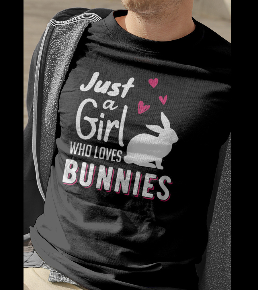 Just A Girl Who Loves Bunnies White Rabbit Pink Hearts T-Shirt