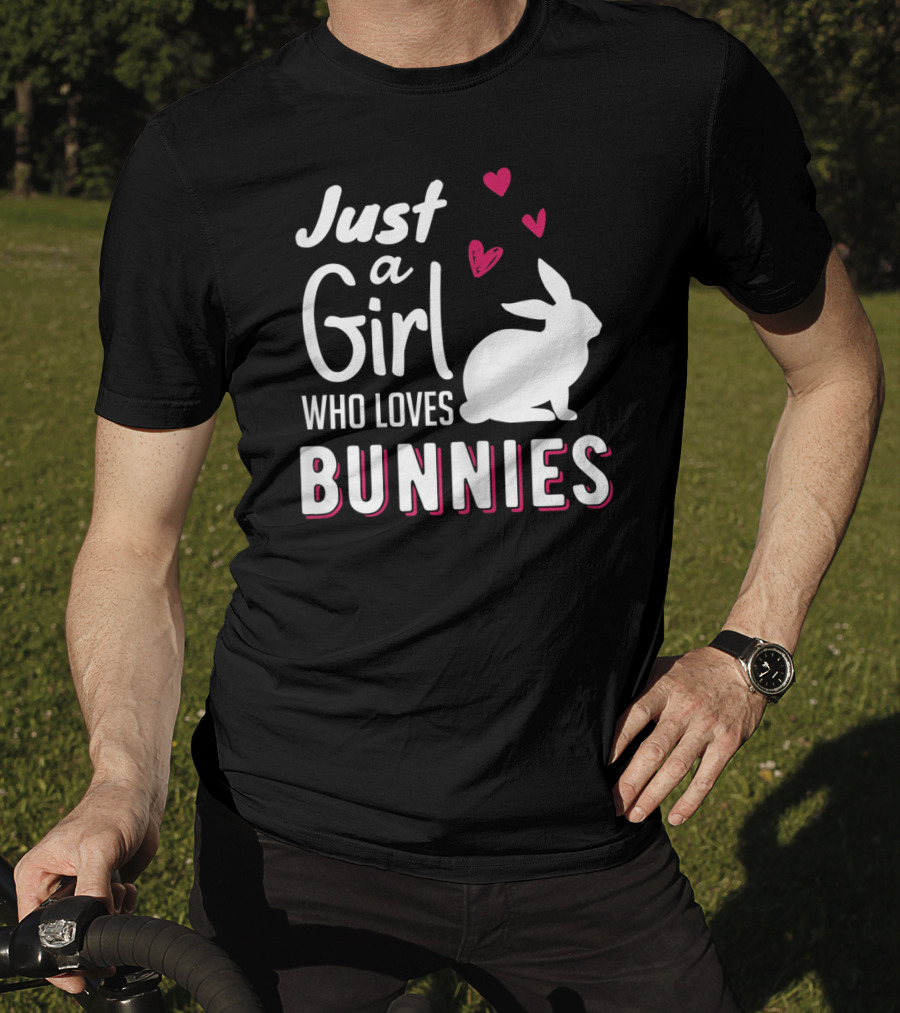 Just A Girl Who Loves Bunnies White Rabbit Pink Hearts T-Shirt