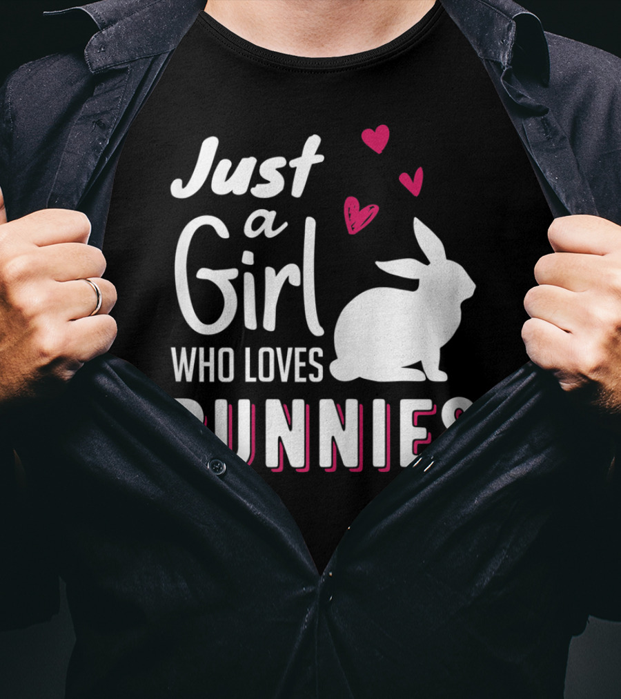 Just A Girl Who Loves Bunnies White Rabbit Pink Hearts T-Shirt
