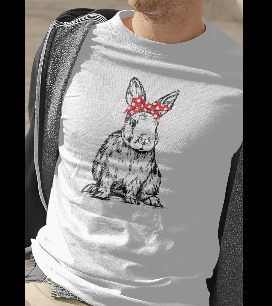 Bunny Rabbit With Red Bow Headband Rabbit Lover Farmer Girl T-Shirt
