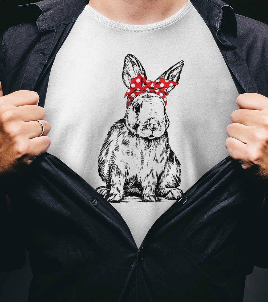 Bunny Rabbit With Red Bow Headband Rabbit Lover Farmer Girl T-Shirt
