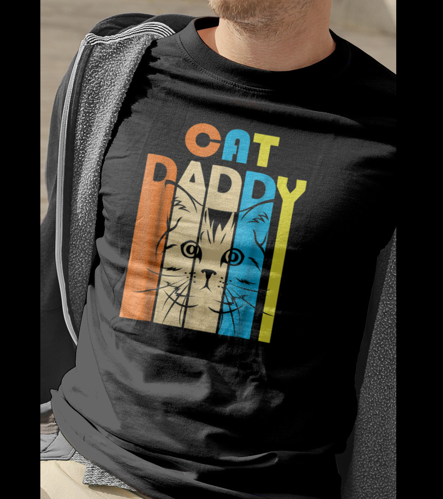 Retro Vintage Cat Daddy Multicolor T-Shirt