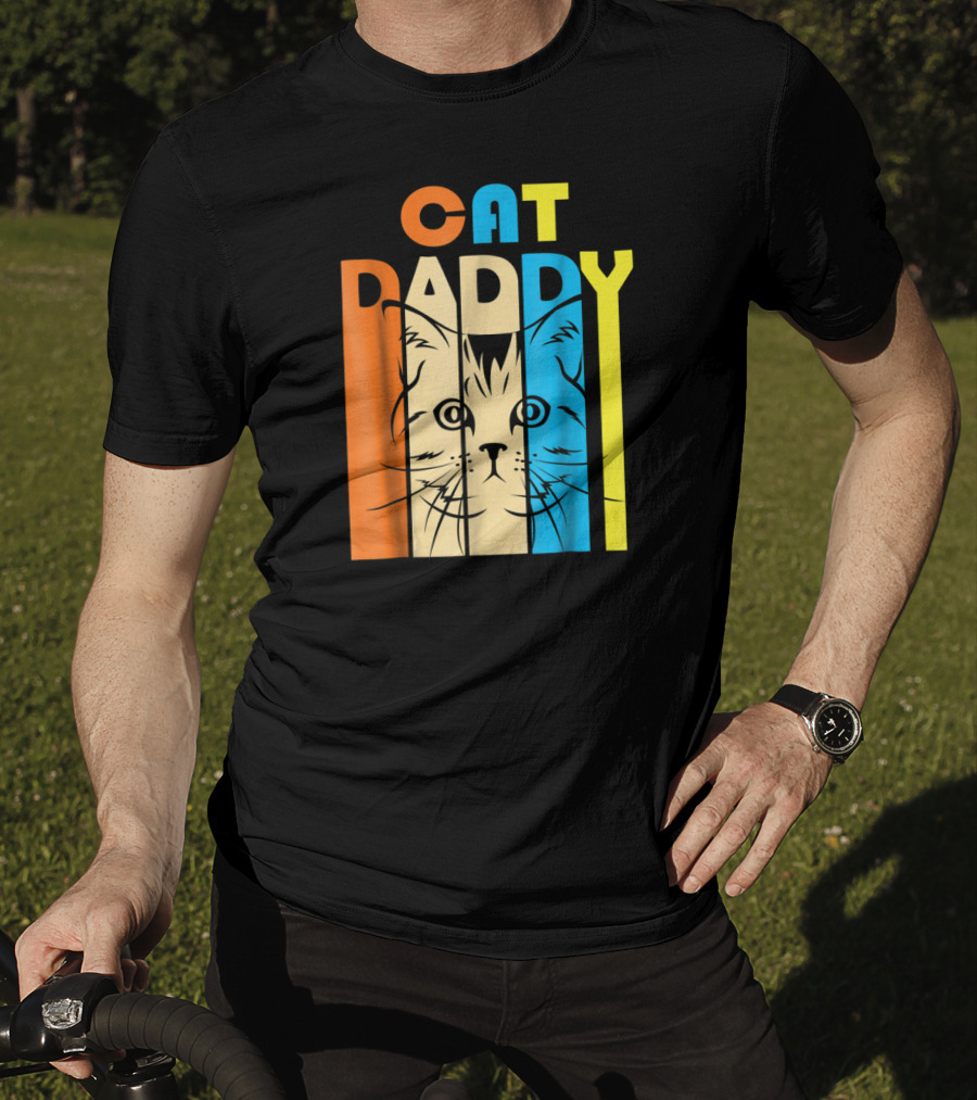 Retro Vintage Cat Daddy Multicolor T-Shirt