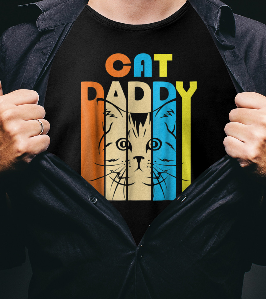 Retro Vintage Cat Daddy Multicolor T-Shirt