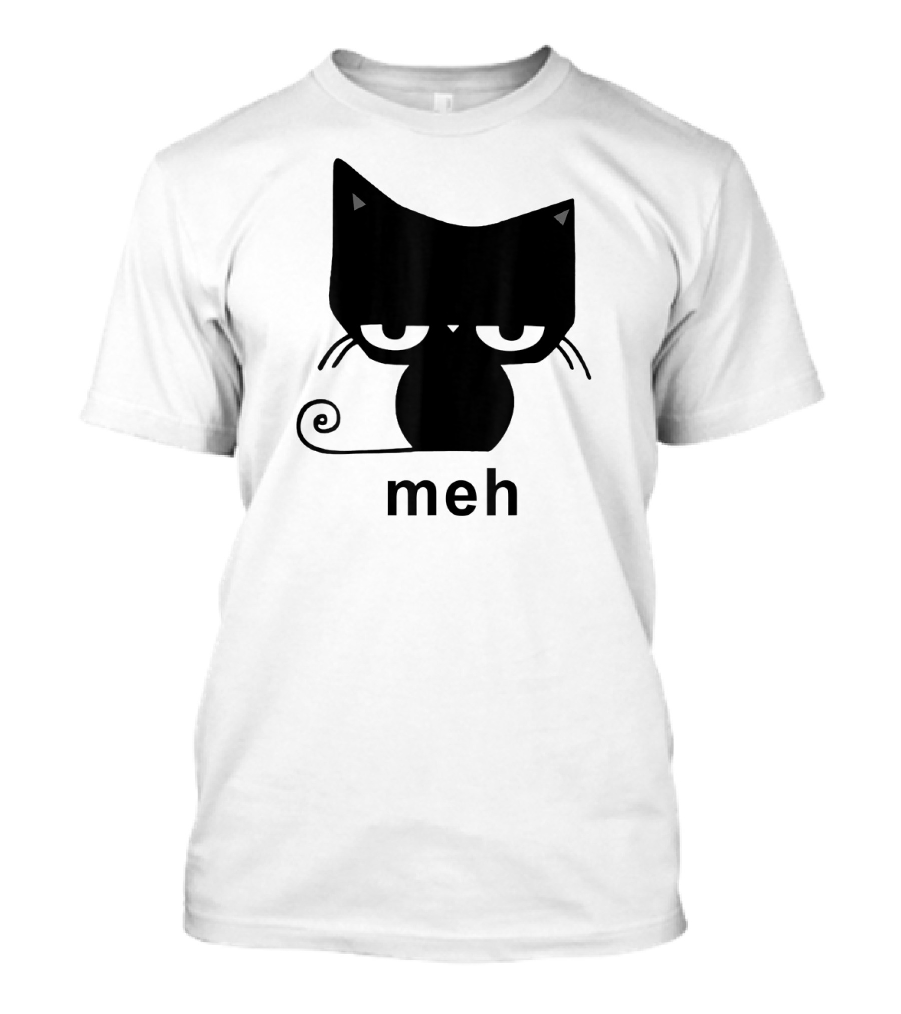 Meh Black Cat Funny For Cat Lovers Lazily Expressive Cat Enthusiast Humor T-Shirt