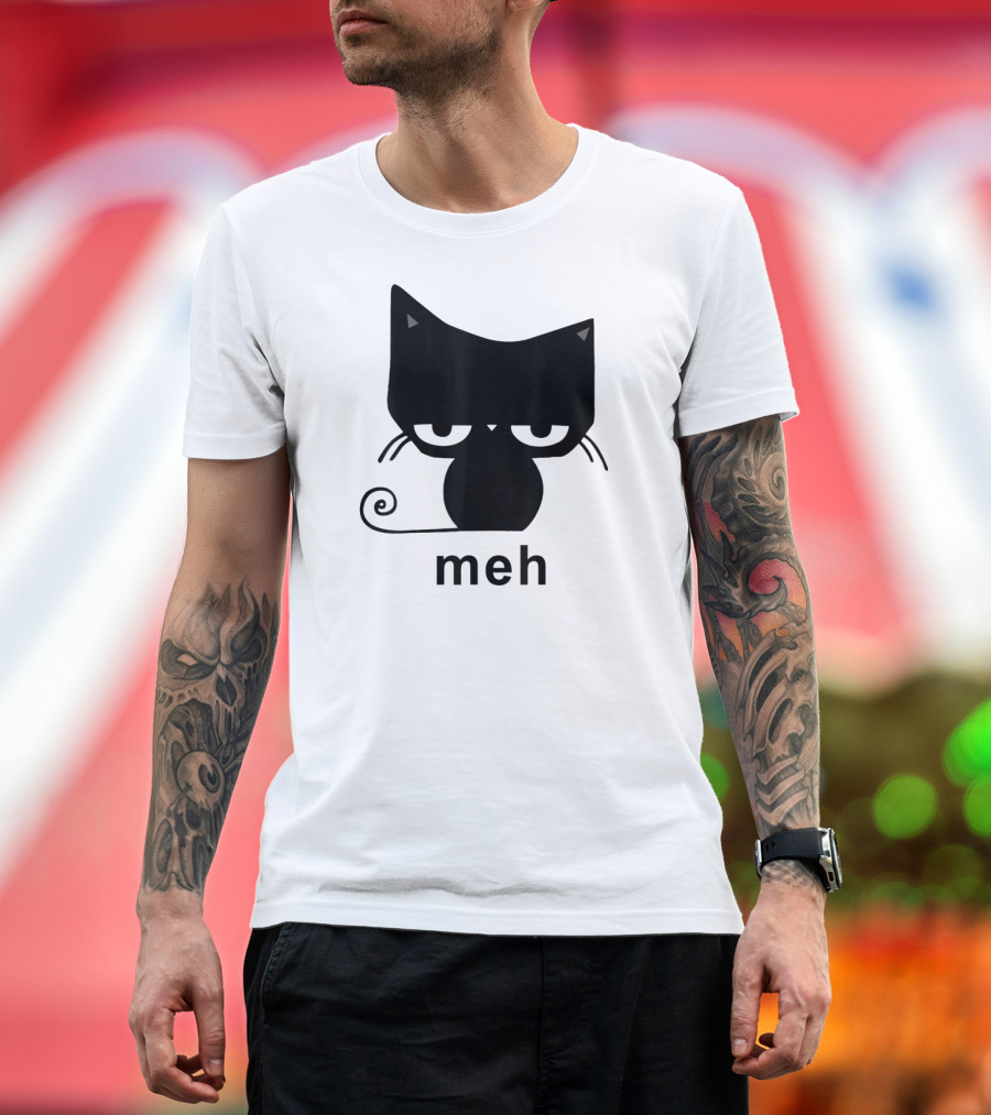 Meh Black Cat Funny for Cat Lovers Lazily Expressive Cat Enthusiast Humor T-Shirt