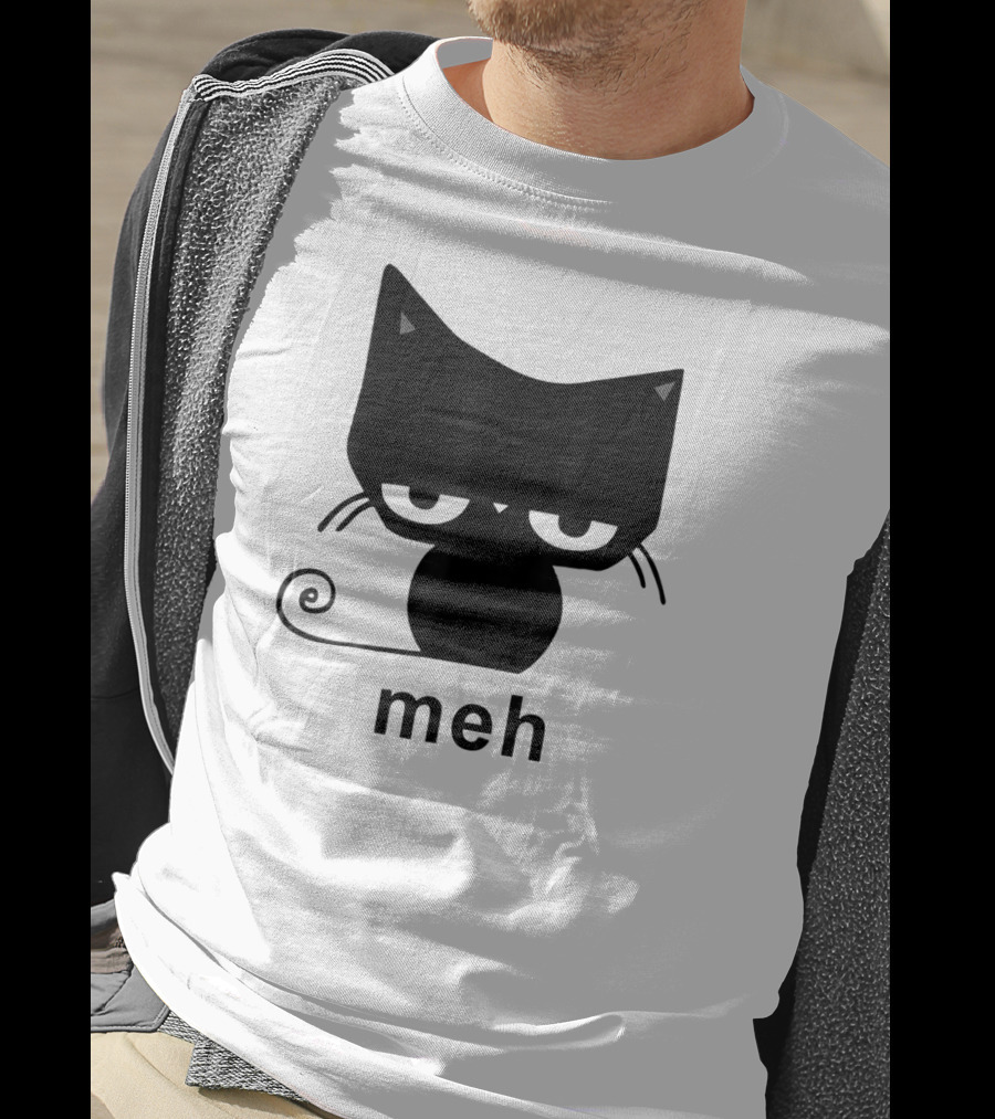 Meh Black Cat Funny For Cat Lovers Lazily Expressive Cat Enthusiast Humor T-Shirt
