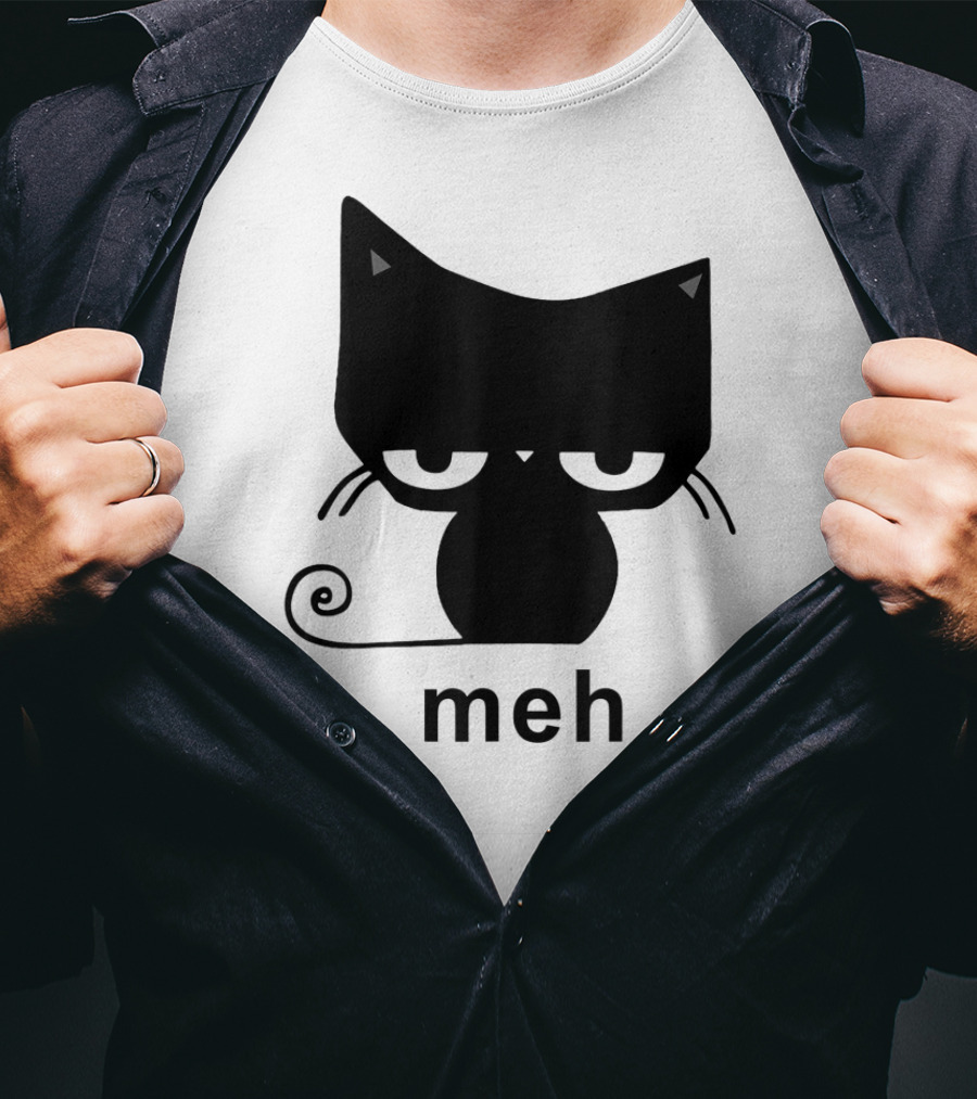 Meh Black Cat Funny For Cat Lovers Lazily Expressive Cat Enthusiast Humor T-Shirt