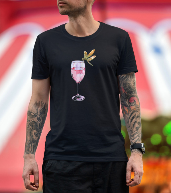 Premium T-Shirt: Dragonfly Resting on Wine Glass T-Shirt Dragonfly Resting on Wine Glass T-Shirt