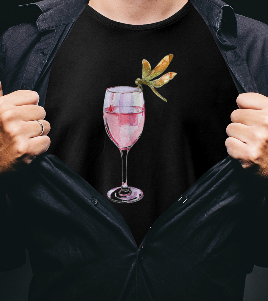 Dragonfly Resting On Wine Glass T-Shirt
