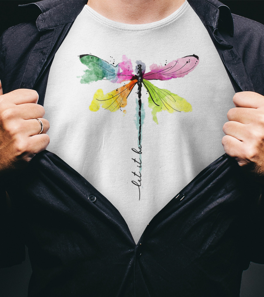 Let It Be Dragonfly Hippie Be Watercolor Peace T-Shirt