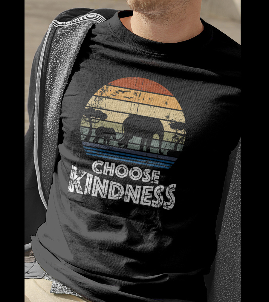 Choose Kindness Vintage Elephant Silhouette In Africa Sunset T-Shirt