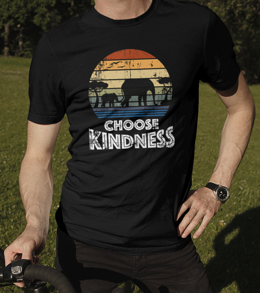 Choose Kindness Vintage Elephant Silhouette In Africa Sunset T-Shirt
