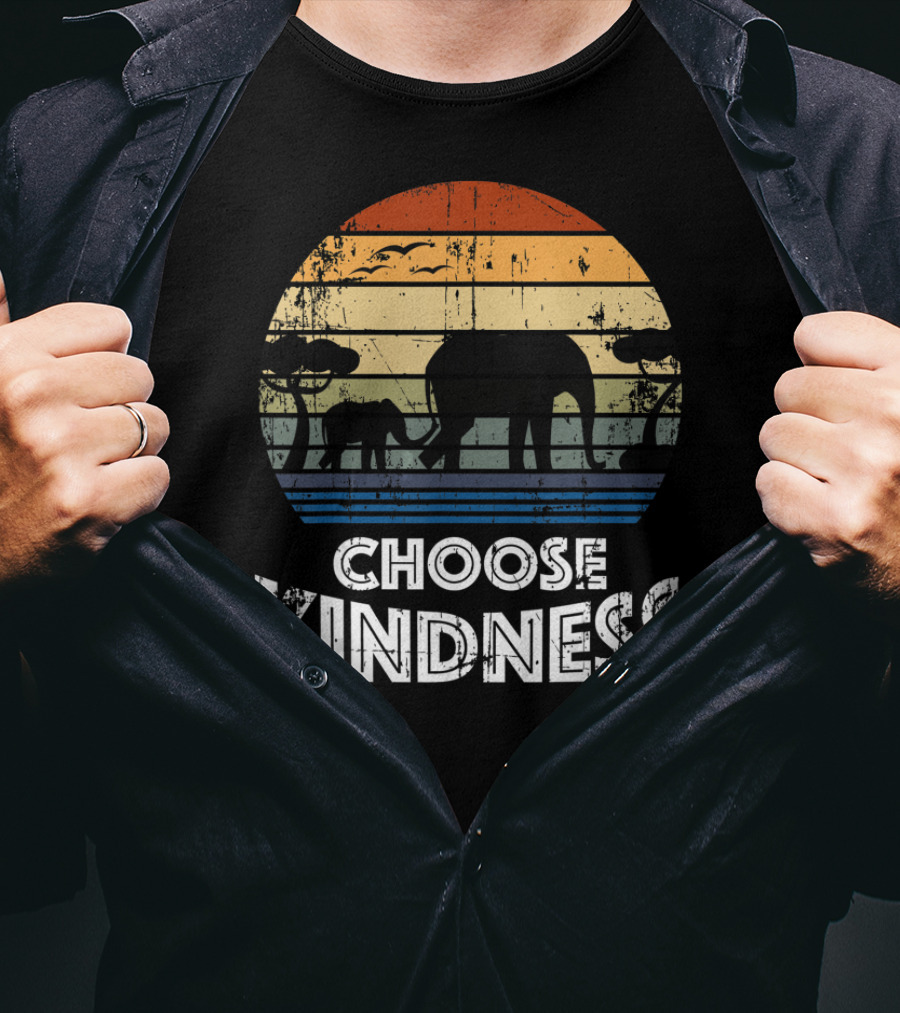 Choose Kindness Vintage Elephant Silhouette In Africa Sunset T-Shirt