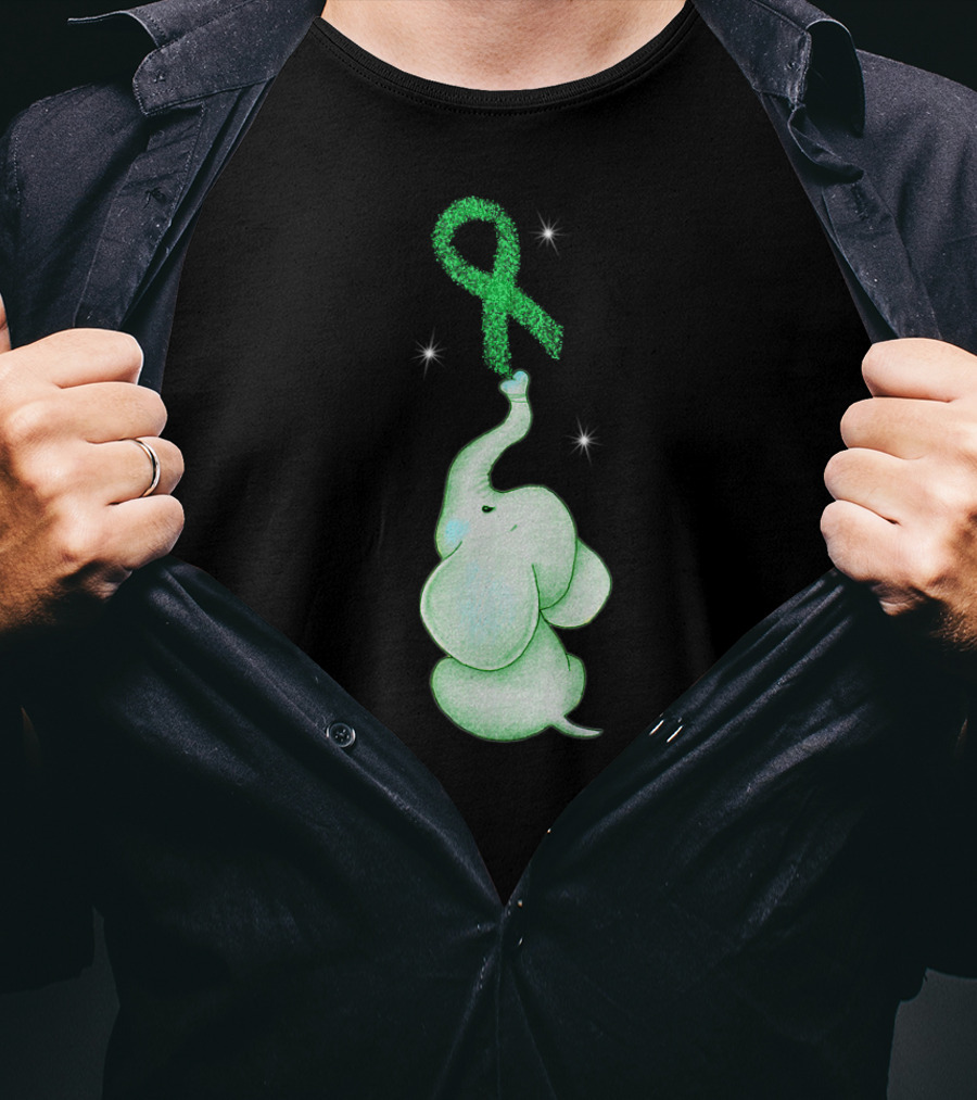 Elephant With Green Ribbon For Cerebral Palsy Awareness T-Shirt