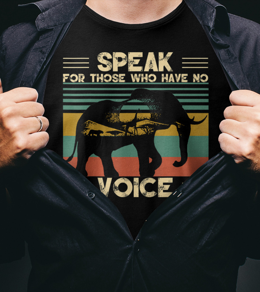 Speak For Those Who Have No Voice Elephant With Striped Sunset Background T-Shirt