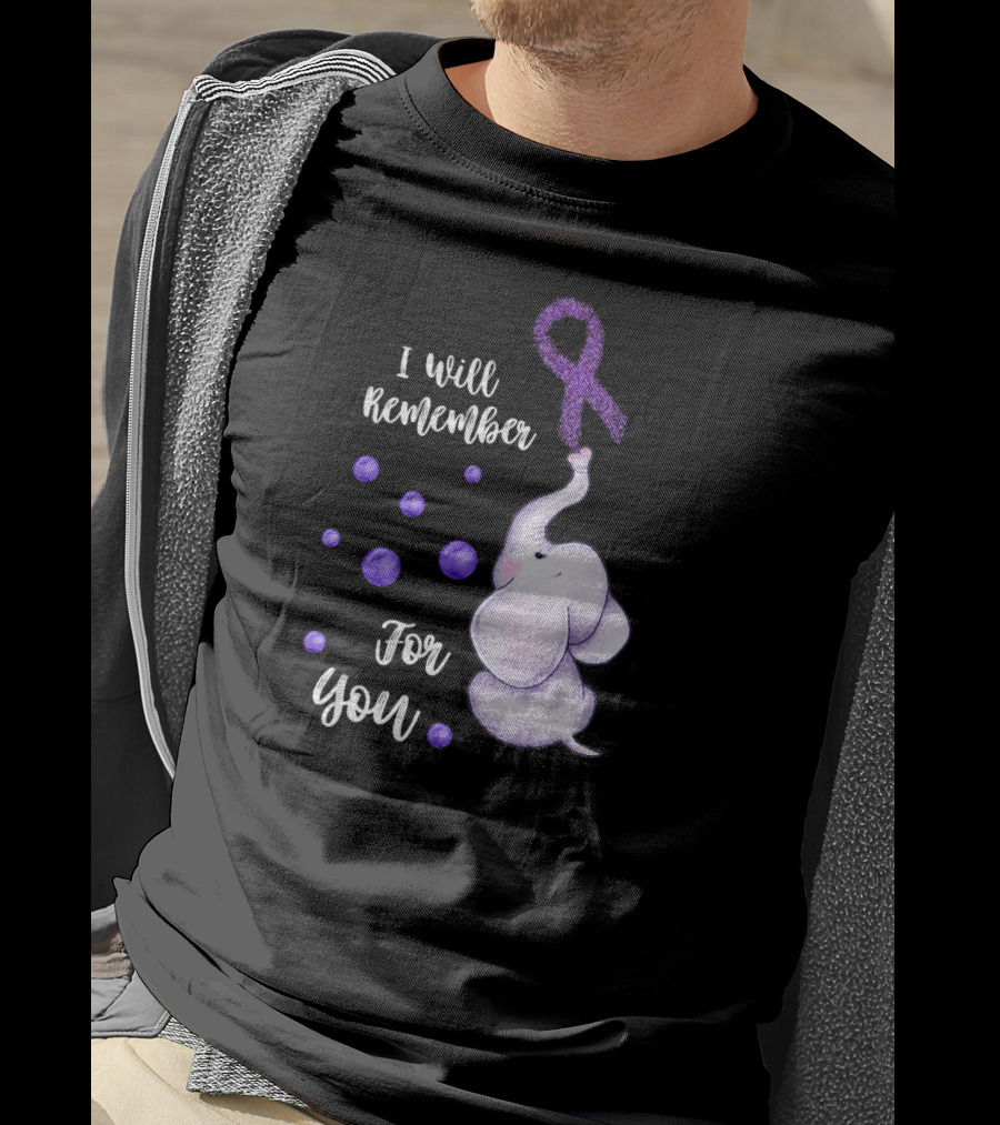 I Will Remember For You Elephant Purple Ribbon Alzheimer's Awareness T-Shirt