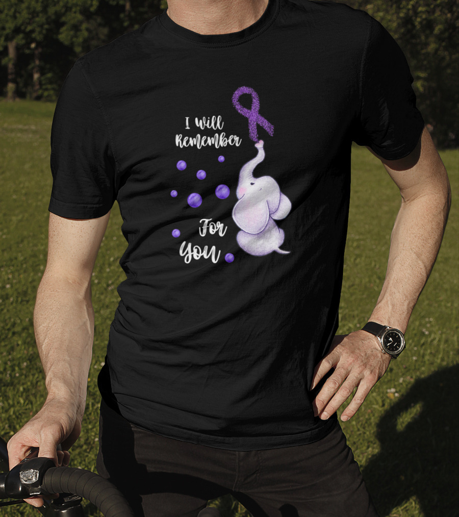 I Will Remember For You Elephant Purple Ribbon Alzheimer's Awareness T-Shirt