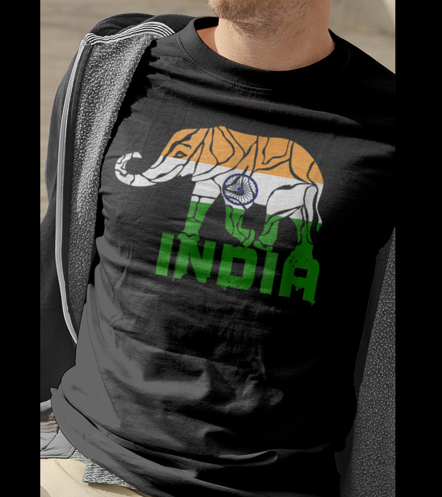 India Elephant With National Flag Colors And India Text T-Shirt