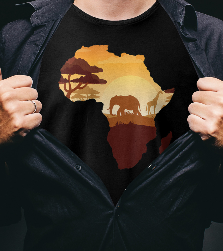 Wildlife Safari Animals Ivory Elephant Africa Silhouette Sunset T-Shirt