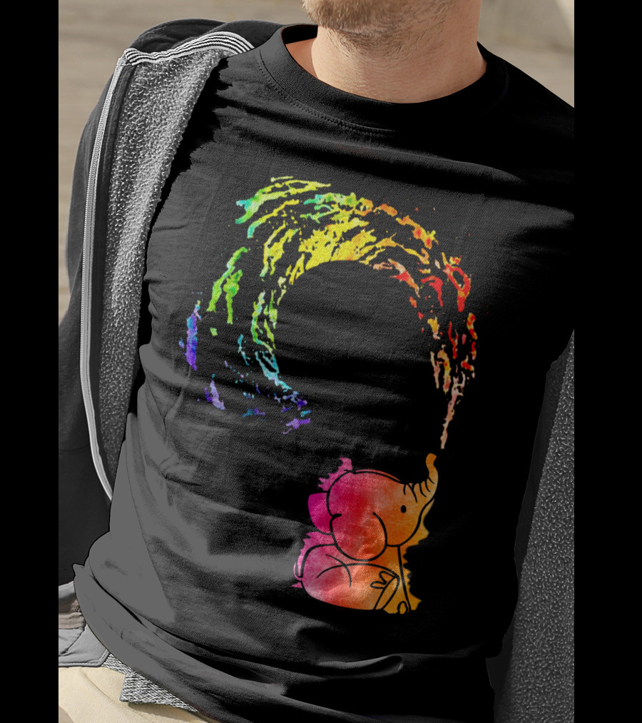 Rainbow Wave Elephant Painting Wall T-Shirt