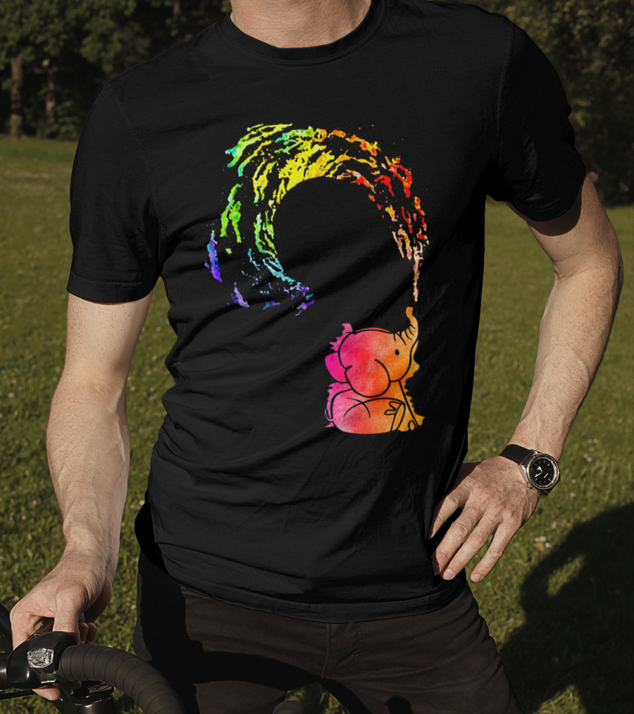 Rainbow Wave Elephant Painting Wall T-Shirt