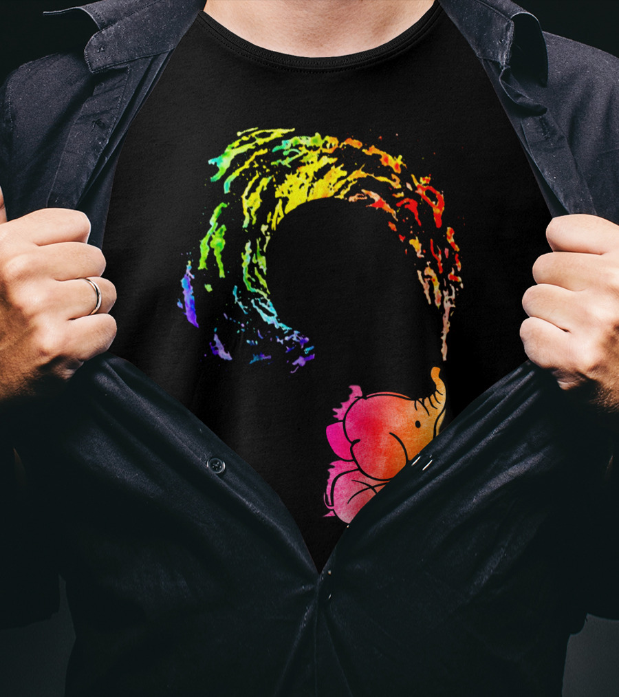 Rainbow Wave Elephant Painting Wall T-Shirt