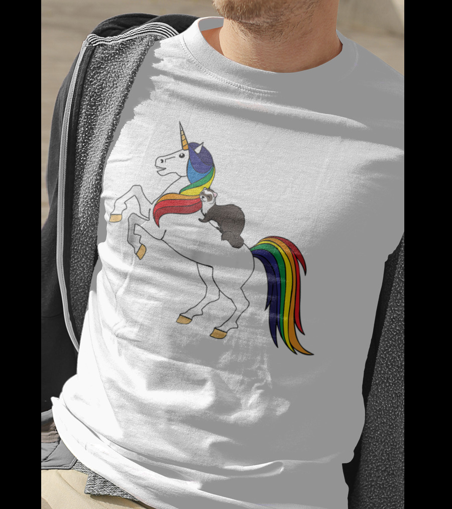Ferret Riding Rainbow Unicorn T-Shirt