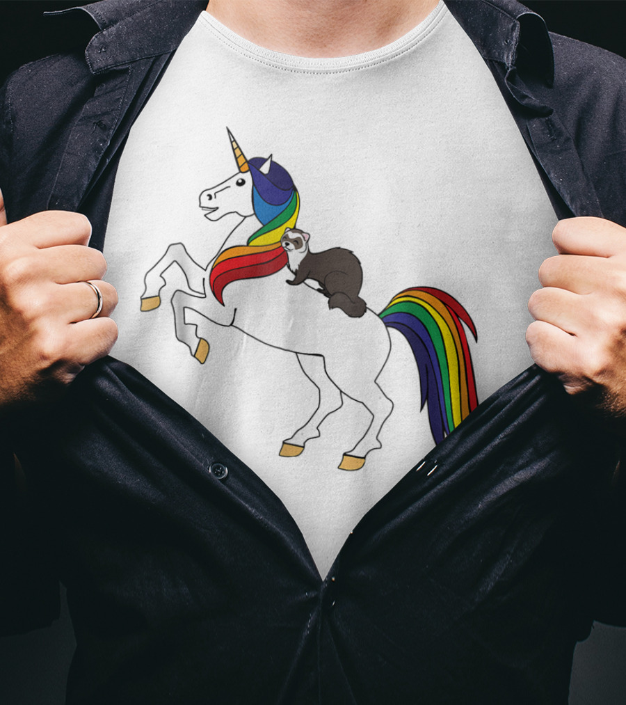 Ferret Riding Rainbow Unicorn T-Shirt