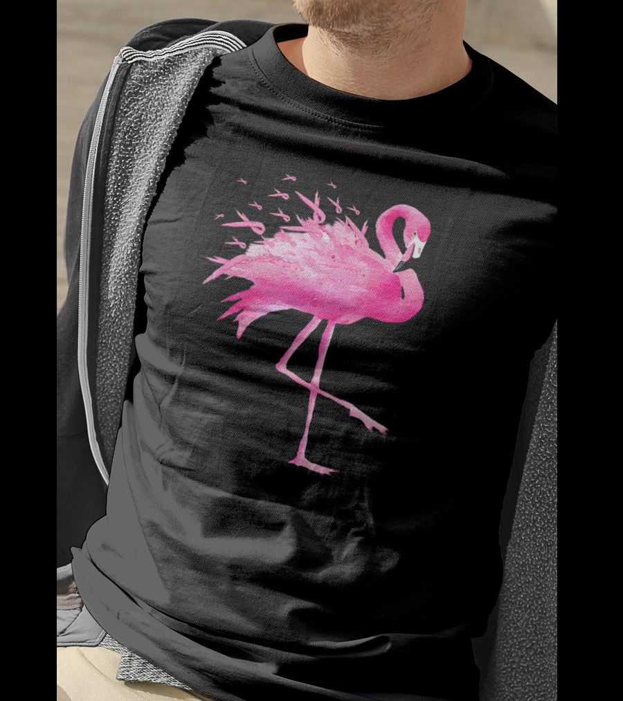 Flamingo Breast Cancer Awareness Pink Ribbon T-Shirt