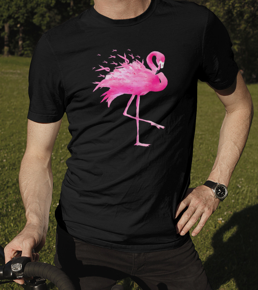 Flamingo Breast Cancer Awareness Pink Ribbon T-Shirt