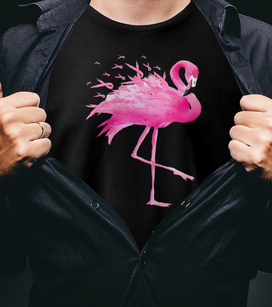 Flamingo Breast Cancer Awareness Pink Ribbon T-Shirt
