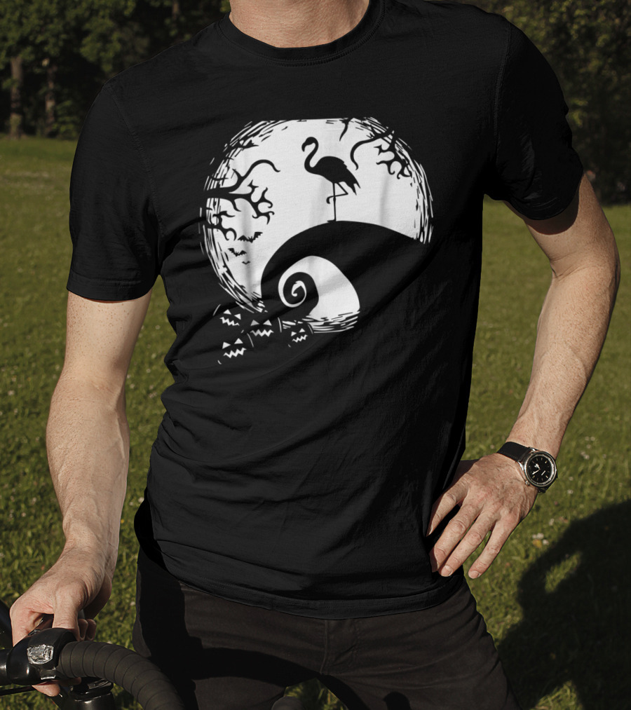 Nightmare Before Christmas Style Flamingo Moon Scene T-Shirt