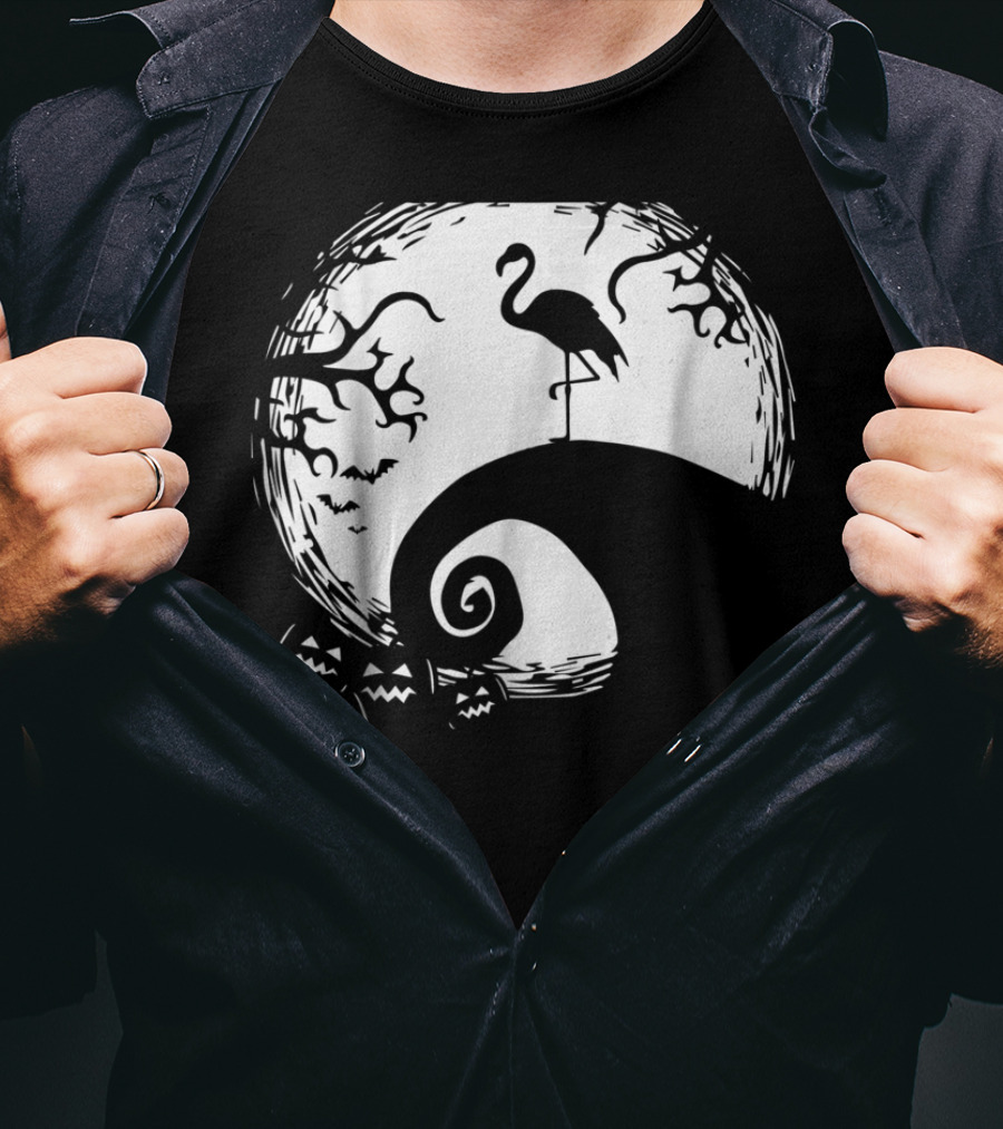 Nightmare Before Christmas Style Flamingo Moon Scene T-Shirt