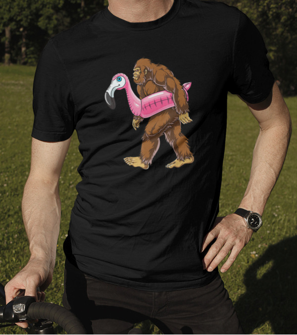 Pool Party Bigfoot Pink Flamingo Sasquatch Float T-Shirt