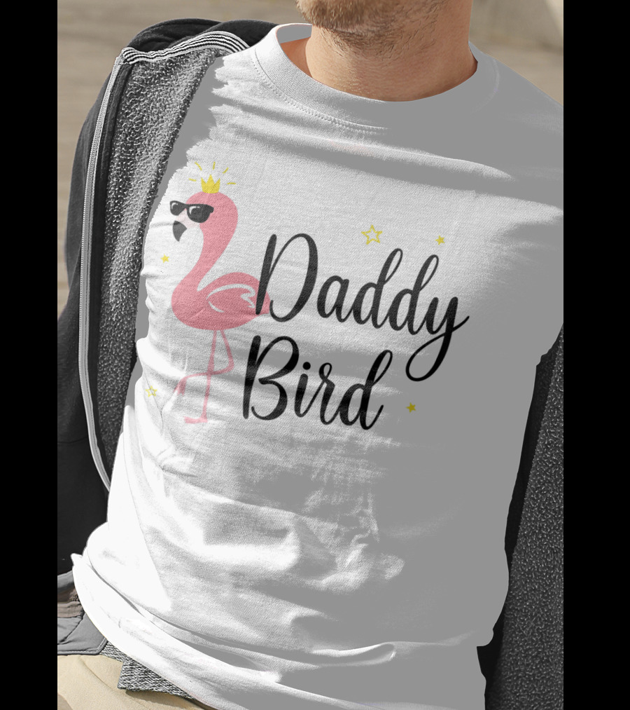 Daddy Bird Flamingo With Crown And Sunglasses Stars T-Shirt