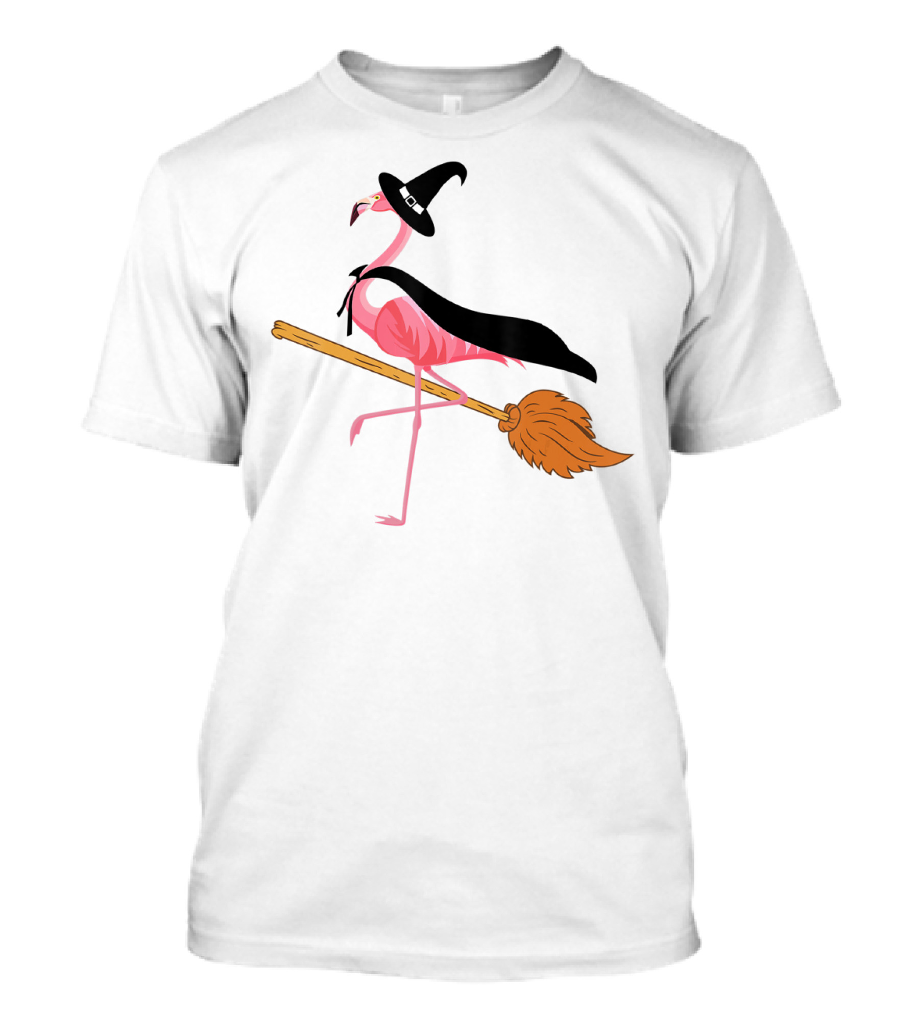 Funny Flamingo Witch Riding Broomstick T-Shirt