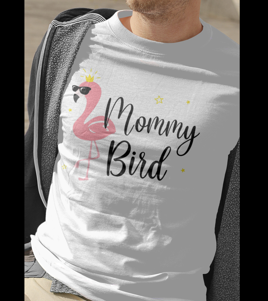 Mommy Bird Pink Flamingo With Crown And Sunglasses T-Shirt