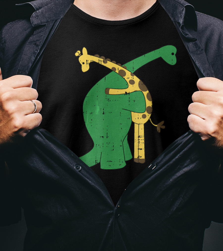 Giraffe Dinosaur Love Hug Safari Animals Dino T-Shirt