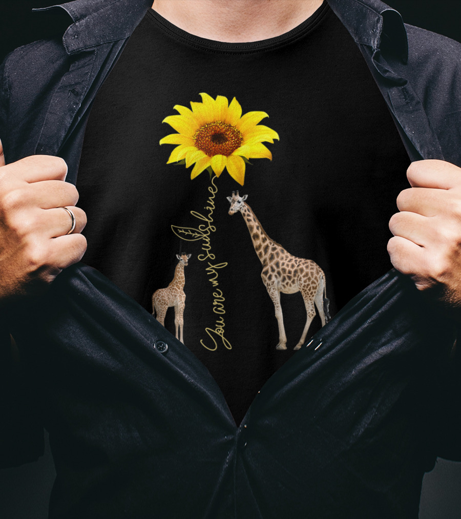 Sunflower You Are My Sunshine Giraffe With Mother And Calf T-Shirt