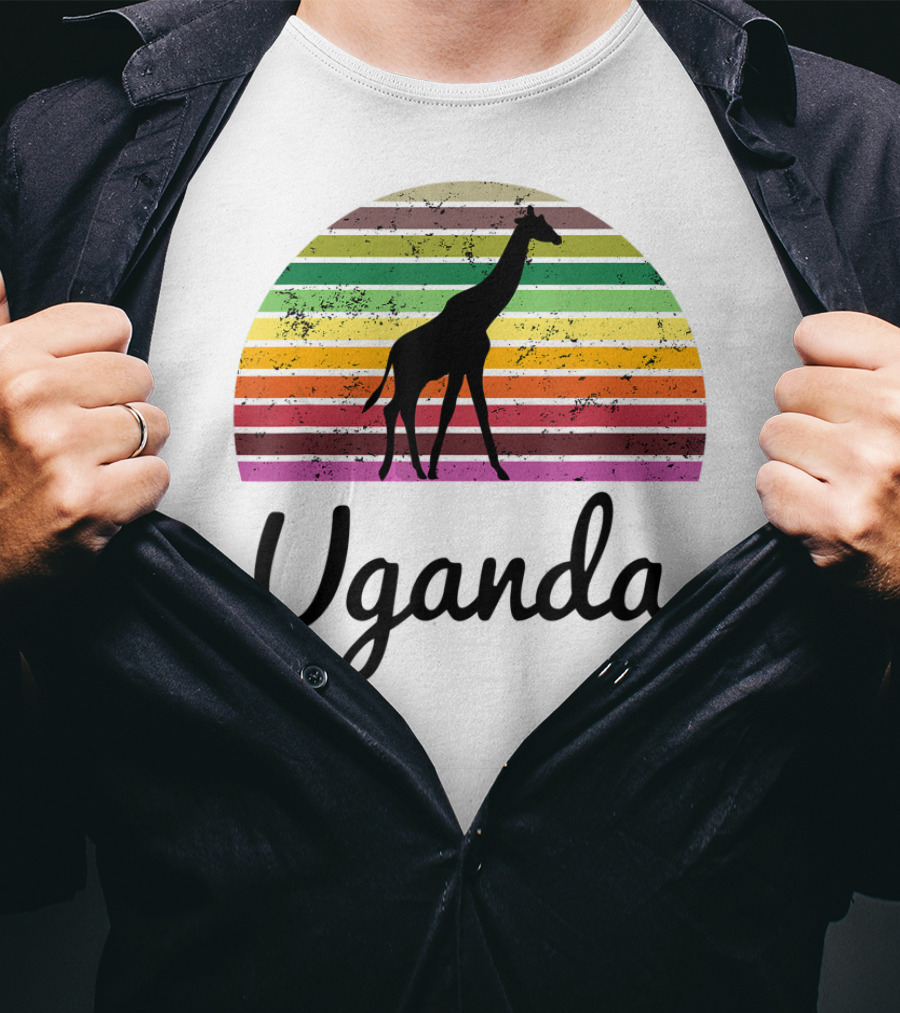 Uganda Giraffe Vintage Sunset Safari T-Shirt