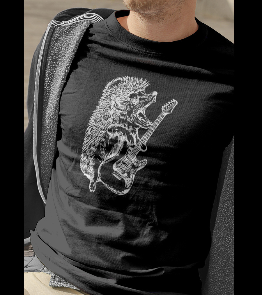 SEEMBO Rocking Hedgehog Playing Electric Guitar Music Band T-Shirt