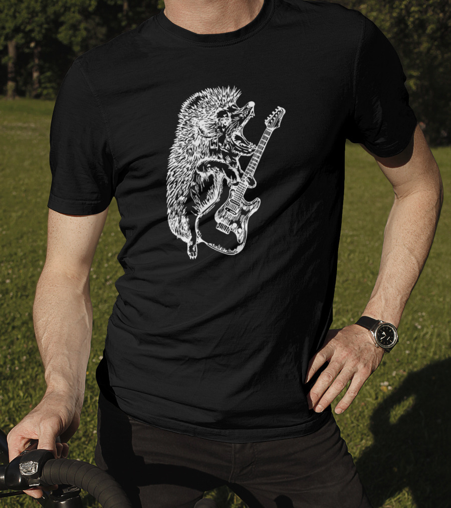 SEEMBO Rocking Hedgehog Playing Electric Guitar Music Band T-Shirt