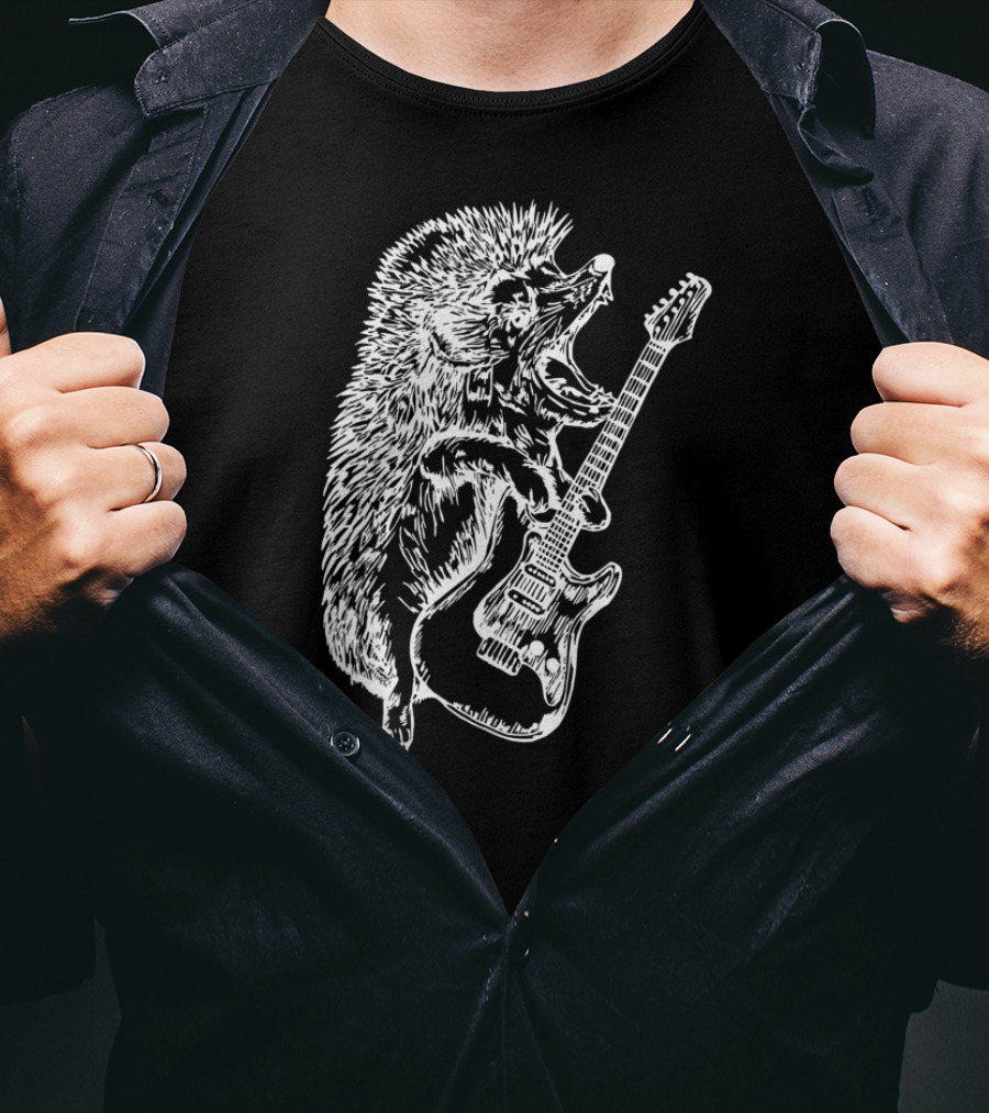 SEEMBO Rocking Hedgehog Playing Electric Guitar Music Band T-Shirt