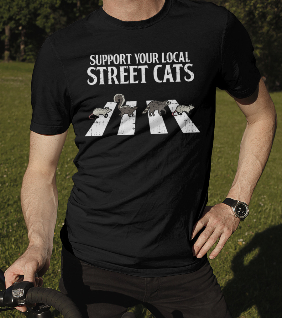 Support Your Local Street Cats Abbey Road Parody Racoon Skunk Opossum T-Shirt