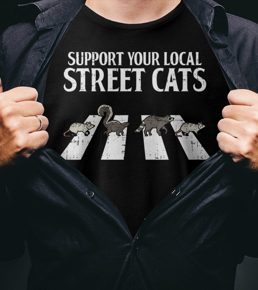 Support Your Local Street Cats Abbey Road Parody Racoon Skunk Opossum T-Shirt
