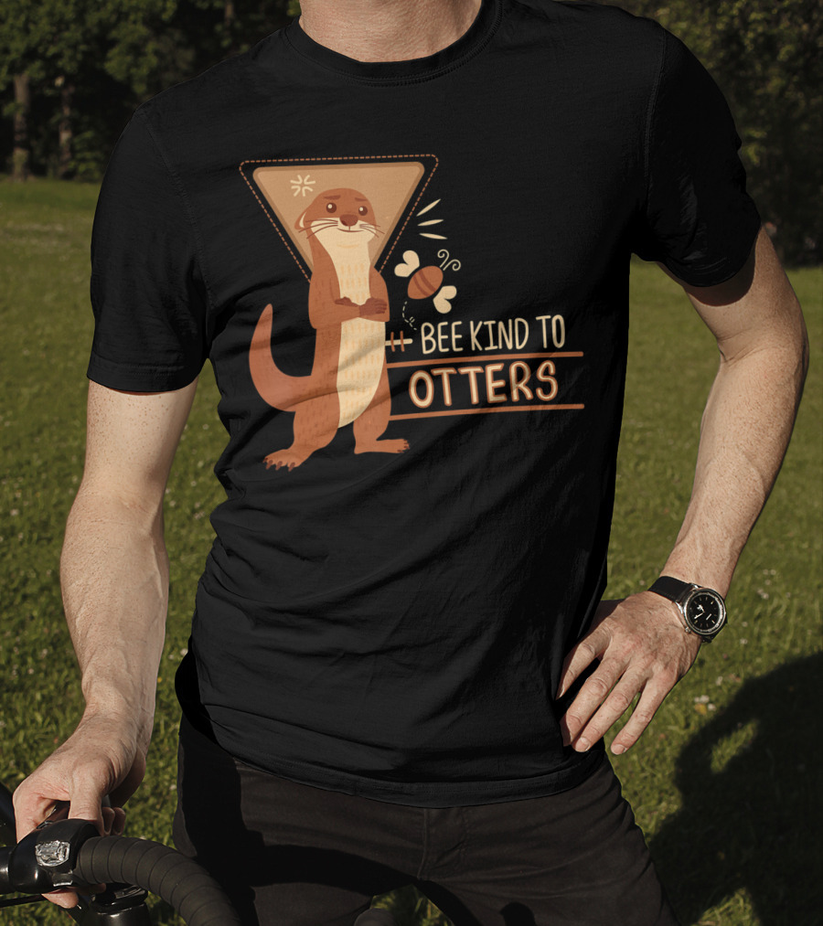 Bee Kind To Otters Otter With Bee And Geometric Background T-Shirt