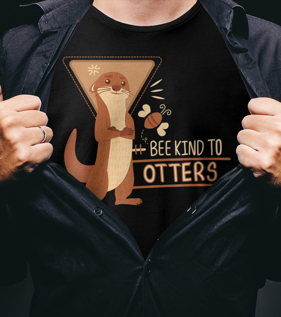 Bee Kind To Otters Otter With Bee And Geometric Background T-Shirt