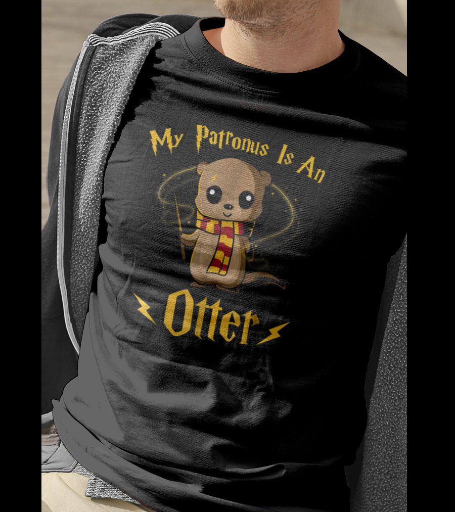 My Patronus Is An Otter Wizard Otter With Wand And Scarf T-Shirt